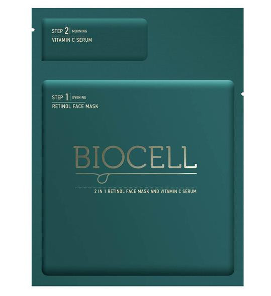 BIOCELL 2 IN 1, retinolio veido kaukė ir vitamino C serumas